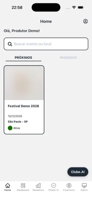 Clube do Ingresso — Produtor — screen 1
